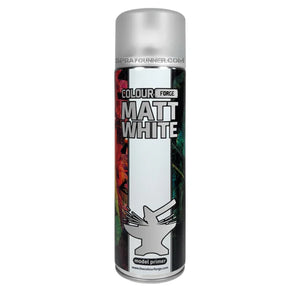 Colour Forge Spray: Matt White 500ml primer for miniatures and models. Offers smooth, even coverage for hobby and figure painting projects.