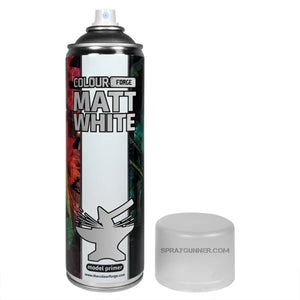 Colour Forge Spray: Matt White 500ml primer for miniatures and models. Offers smooth, even coverage for hobby and figure painting projects.