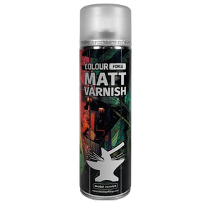 Colour Forge Matt Varnish - Spray for Astounding Finish in 500ml tin, ideal for protecting model figures with a smooth, non-gloss finish.