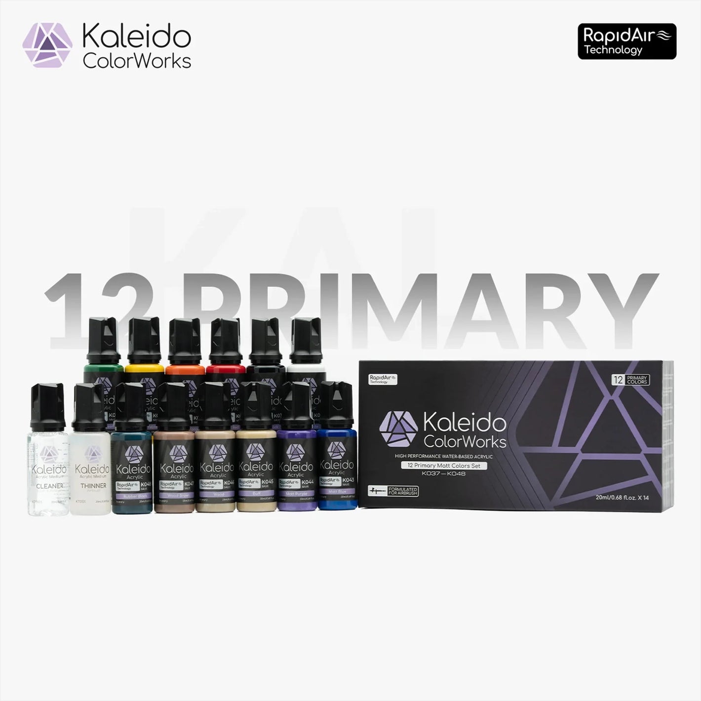 GAAHLERI Kaleido 12 Matt Primary Colors Paint Set