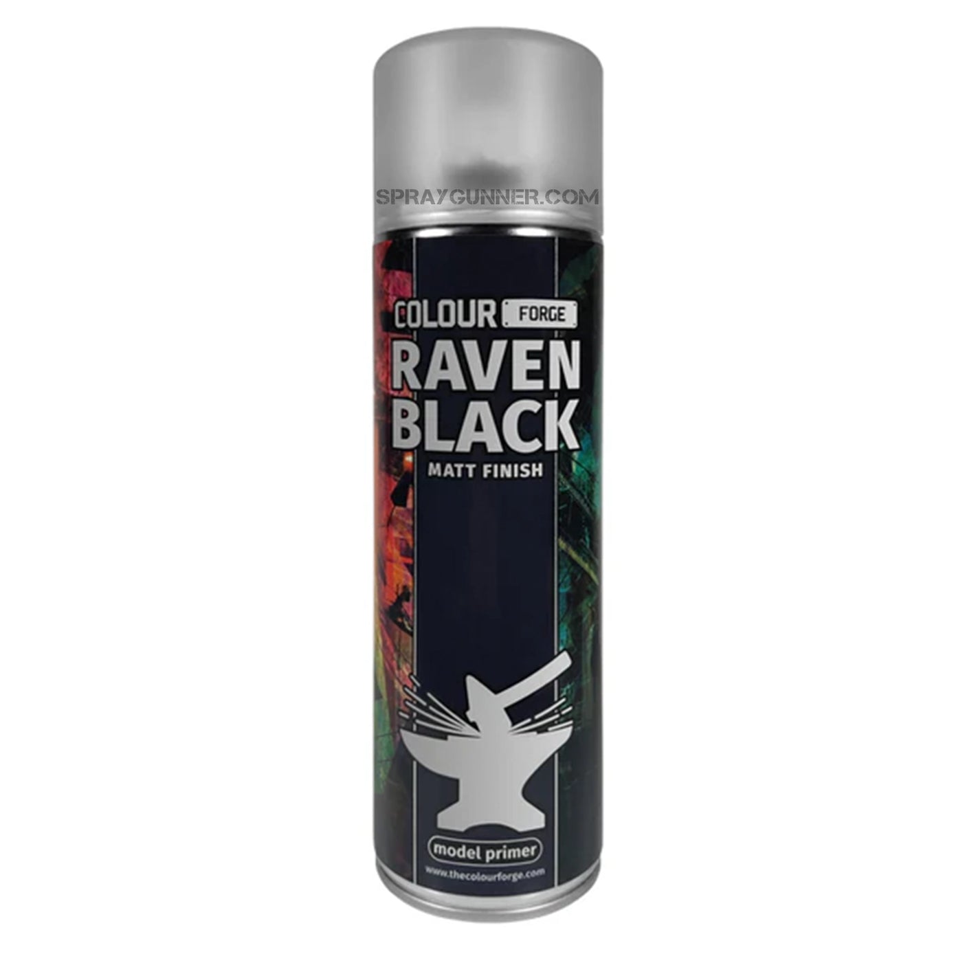 Colour Forge Spray - Raven Black Spray | 500ml primer with matte finish, ideal for miniatures and model painting. Great coverage for hobby projects.