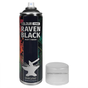 Colour Forge Spray - Raven Black Spray | 500ml primer with matte finish, ideal for miniatures and model painting. Great coverage for hobby projects.