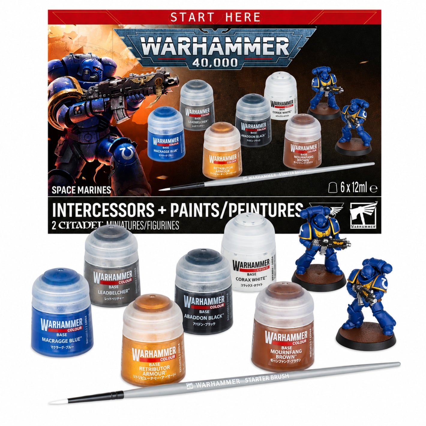 Warhammer 40,000 Space Marines Intercessors and six Warhammer Colour paints set