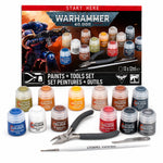 Warhammer 40K Paints and Tools Set 2026 with 13 Citadel Colour paints brush clippers and mouldline scraper