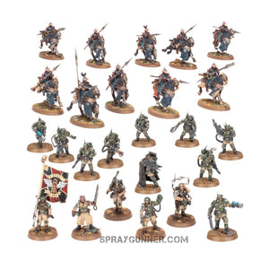 This beginning army set for Warhammer 40K: Combat Patrol-Astra Militarum includes 25 Citadel figures. Use this scale model kit to construct your own Imperial Guard unit.