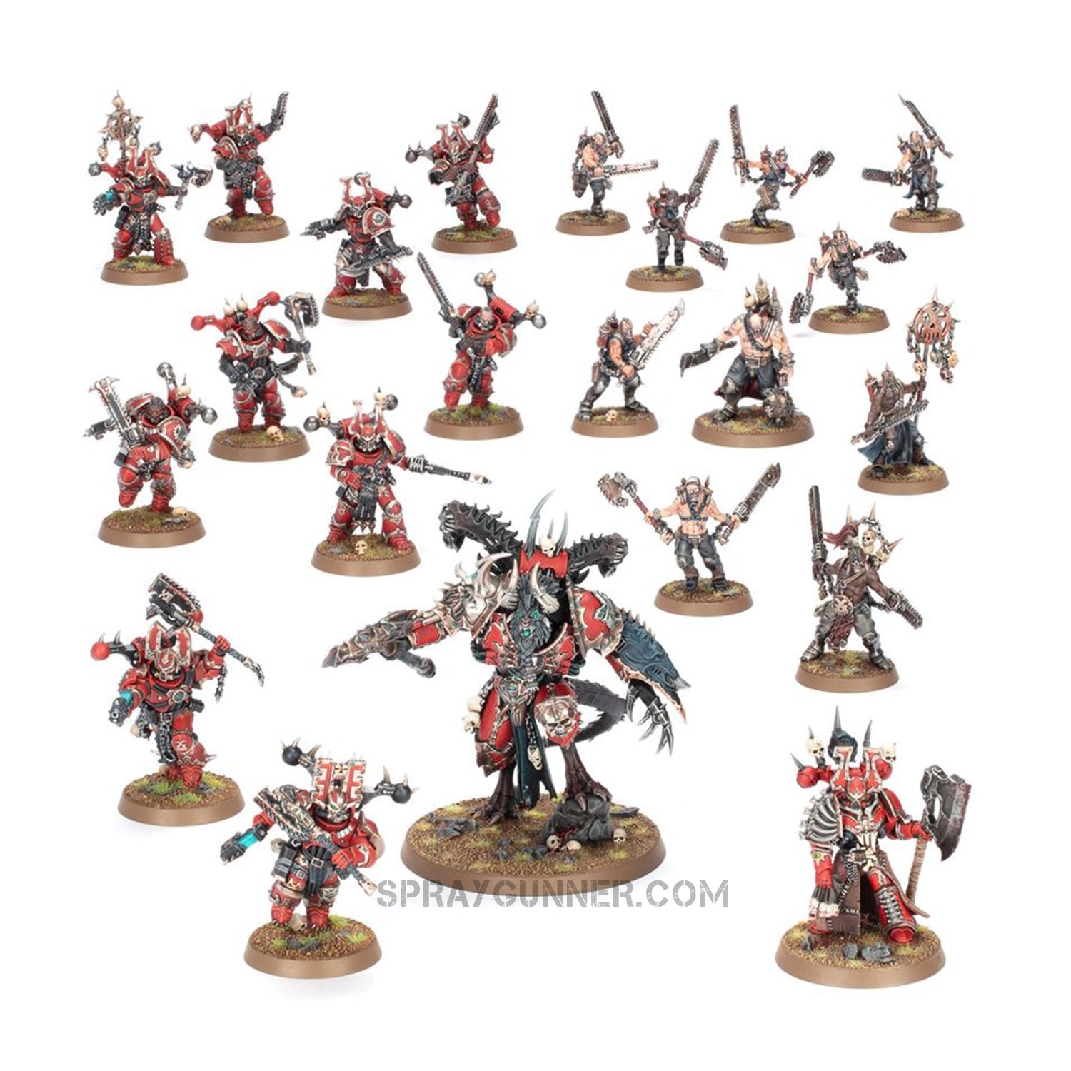 Complete Warhammer 40k Combat Patrol: World Eaters Death Guard Set with 22 painted miniatures posed for tabletop gameplay.