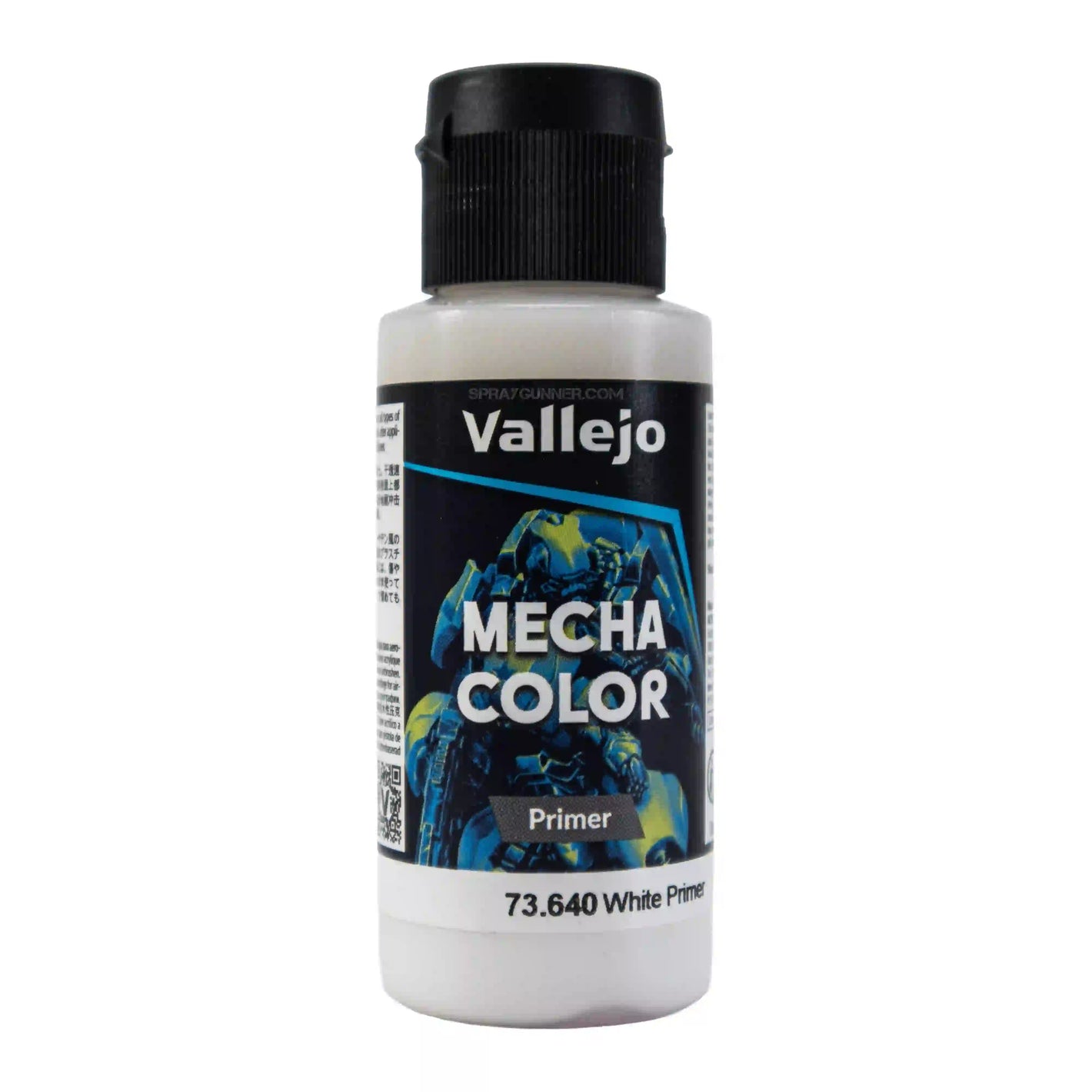Vallejo 73.640 Mecha Primer White 60ml satin airbrush primer for bright colors, Gunpla, miniatures, and model kits