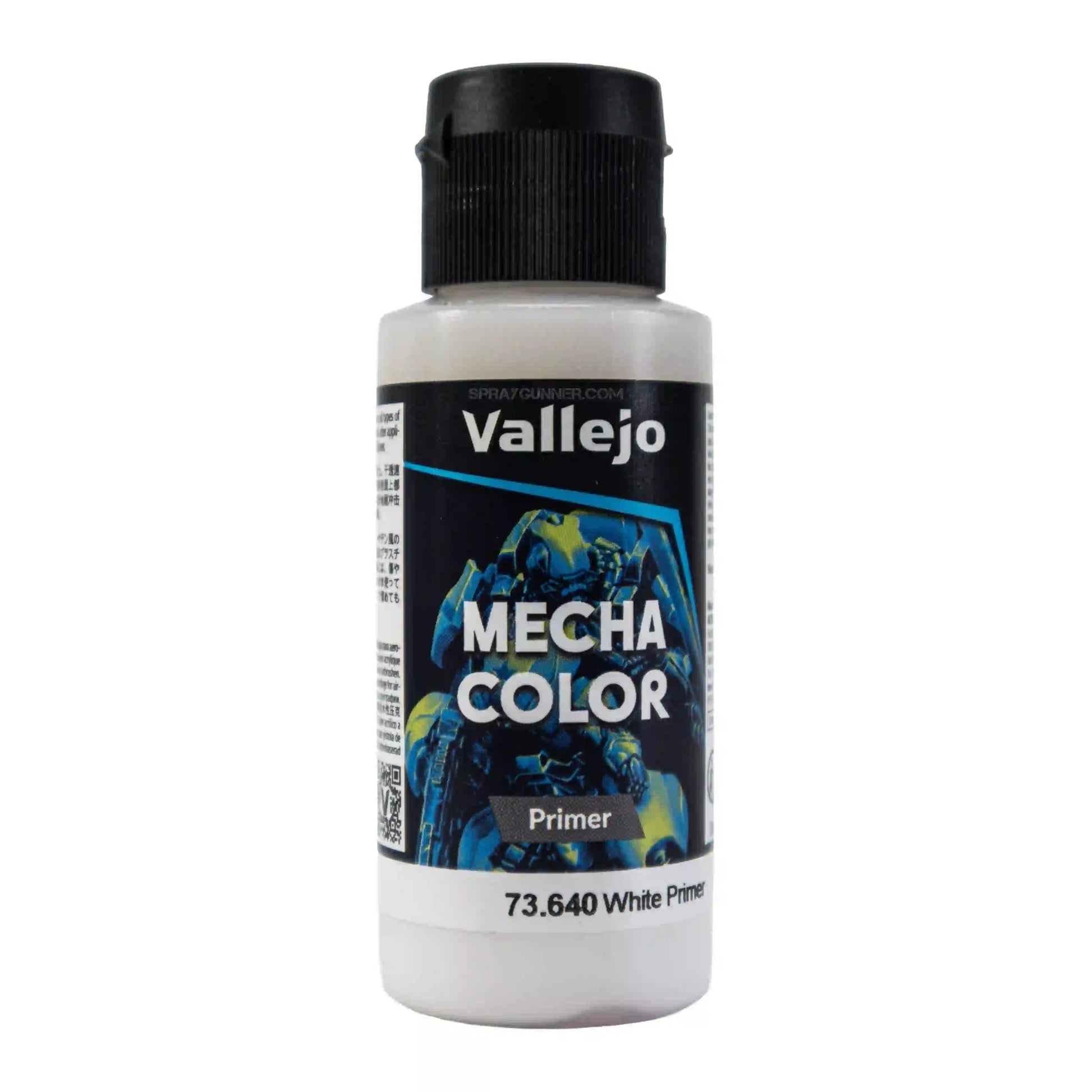 Vallejo 73.640 Mecha Primer White 60ml satin airbrush primer for bright colors, Gunpla, miniatures, and model kits