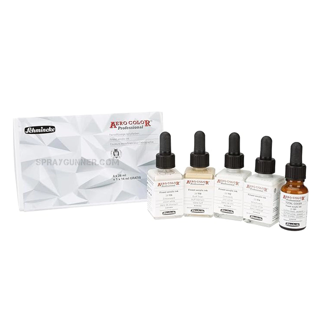 Schmincke AERO COLOR Professional Acrylic Ink: Cardboard Set, 5 Shades of White 28ml - SprayGunner