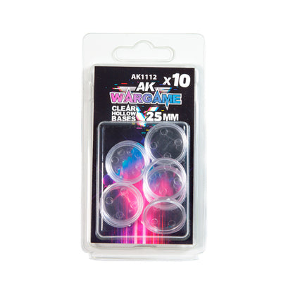AK Interactive Transparent Hollow Base 25mm – 10 Pack