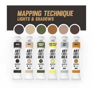 AK Interactive ABT502 Mapping Lights & Shadows Oil Paint Set – 6 x 20ml