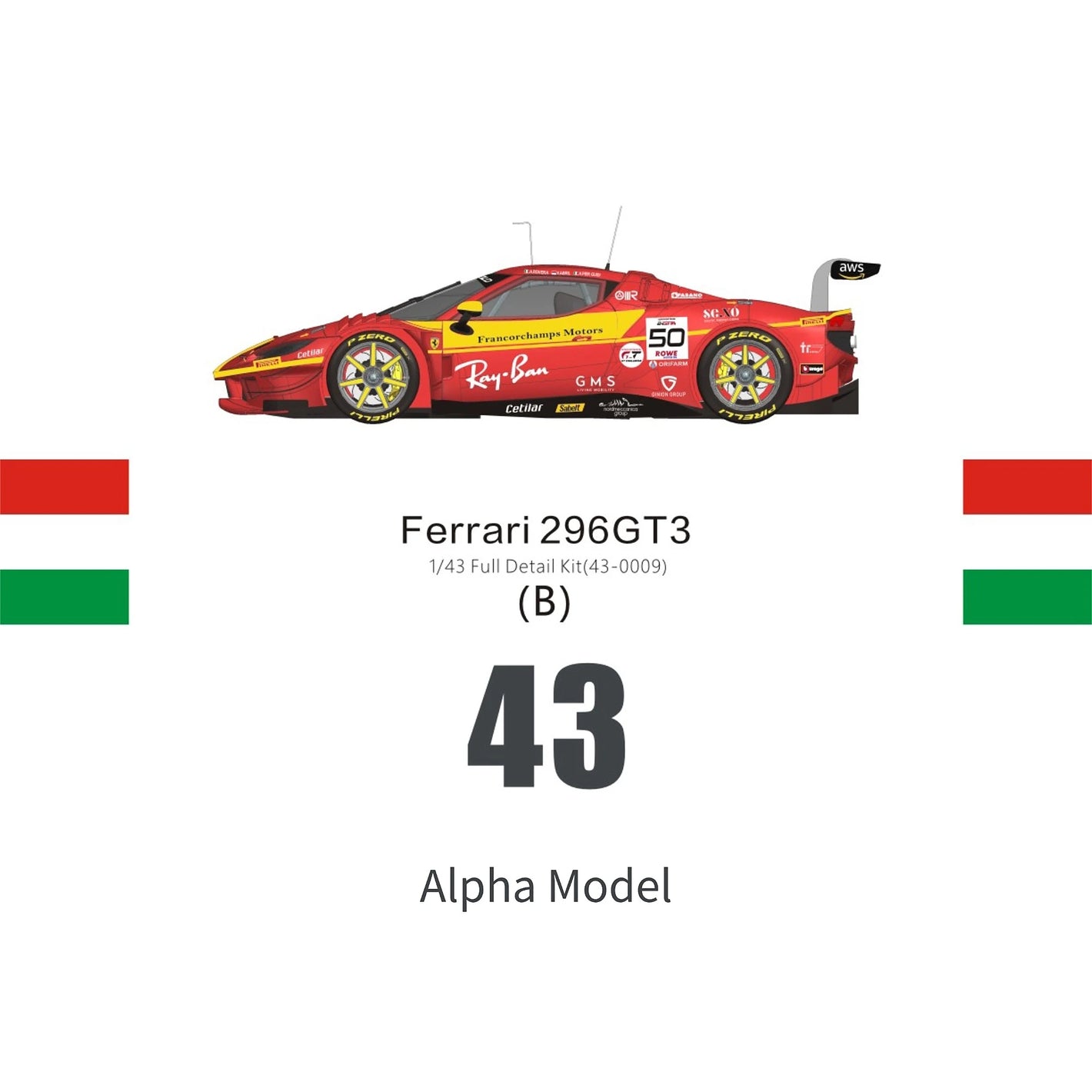 Alpha Model 1/43 Ferrari 296 GT3 Version B AF Corse Francorchamps Motors Resin Kit
