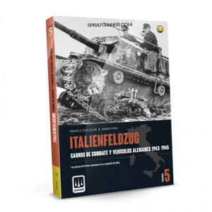 AMMO by MIG Publications ITALIENFELDZUG book covering German tanks and vehicles from 1943-1945. Spanish-language military reference for scale modelers.