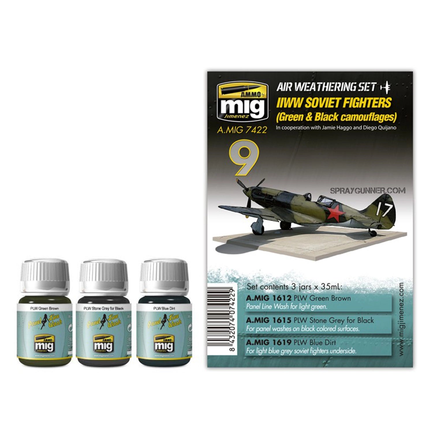 AMMO by MIG Aircraft Panel Line Wash Sets WWII Soviet Airplanes (Green & Black Camouflages) - SprayGunner