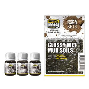 AMMO by MIG Enamel Earth & Mud Sets Glossy Wet Mud Soils - SprayGunner