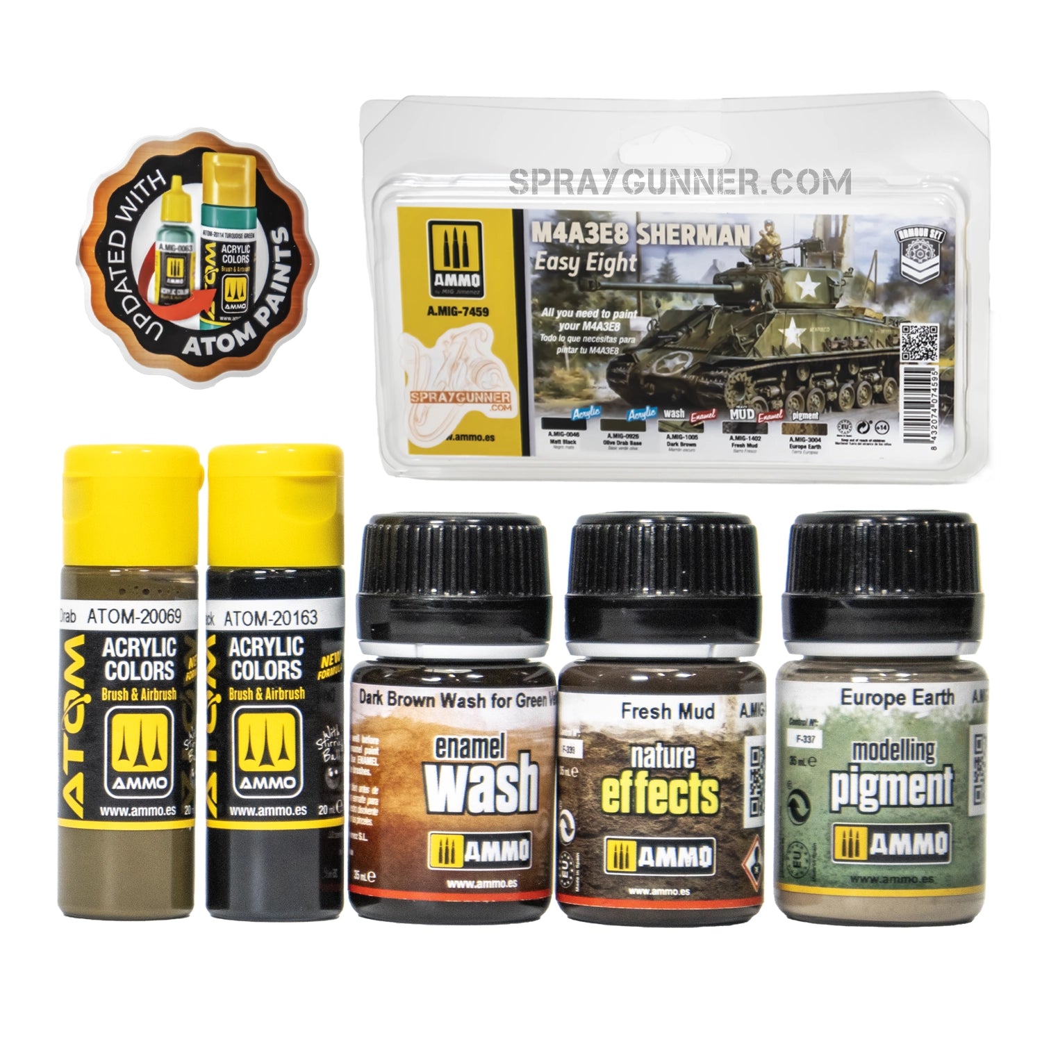 AMMO by MIG M4A3E8 Sherman Easy Eight Set with ATOM paint - SprayGunner