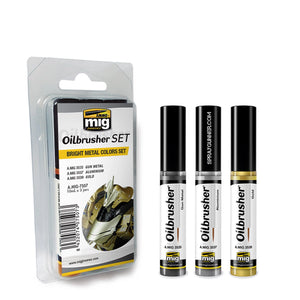 AMMO by MIG Oilbrusher BRIGHT METAL COLORS SET - SprayGunner