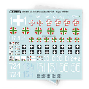 AMMO by MIG Decal Sheets - Axis Tanks & Vehicles Decal Set Vol. 1 - Hungary 1940-1944 (1/35 scale)