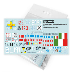 AMMO by MIG Decal Sheets - Axis Tanks & Vehicles Decal Set Vol. 4 - Italy & Romania 1941-1944 (1/35 scale)