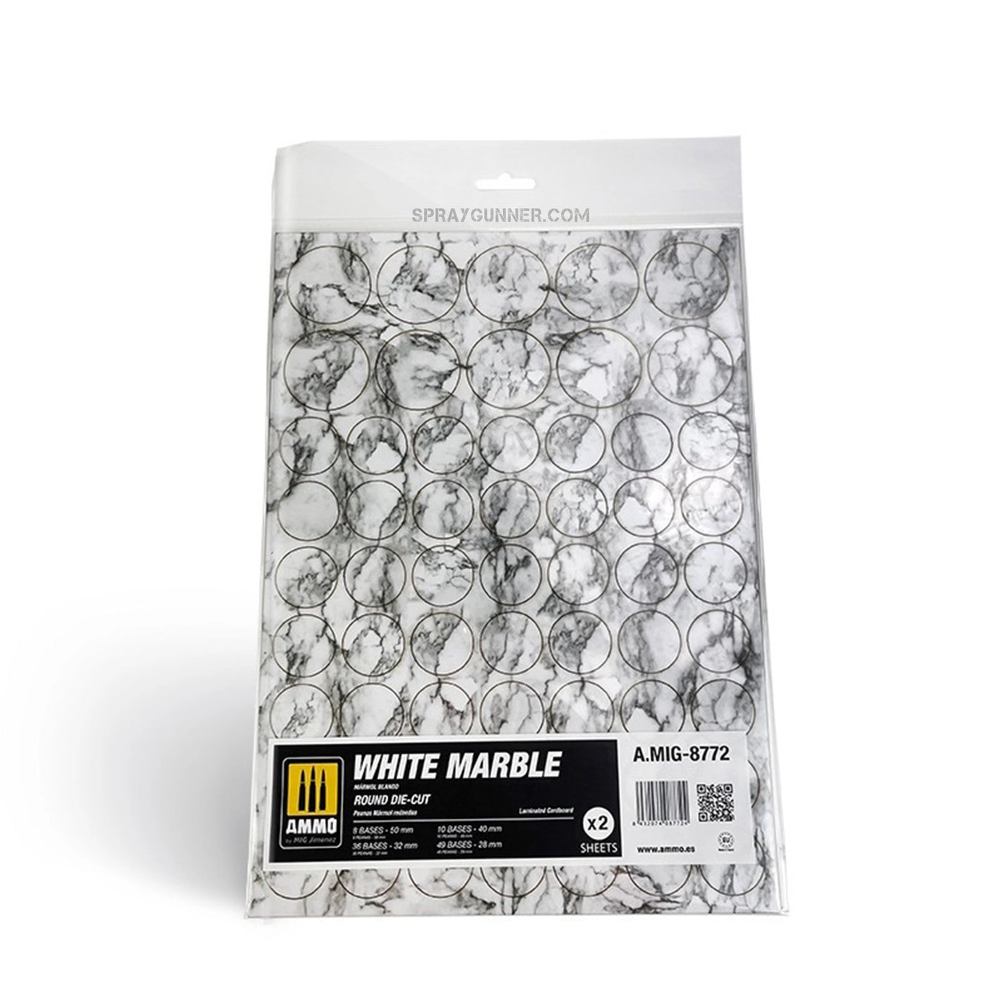 AMMO by MIG White Marble. Round Die-cut for Bases for Wargames - 2 pcs.