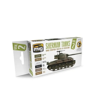 Juegos de acrílico AMMO by MIG - Set Sherman Tanks Vol. 1 2 (Teatro de Operaciones Europeo de la Segunda Guerra Mundial)