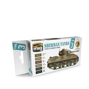 Juegos de acrílico AMMO by MIG - Set Sherman Tanks Vol. 1 3 (Cuerpo de Marines de EE. UU. de la Segunda Guerra Mundial)