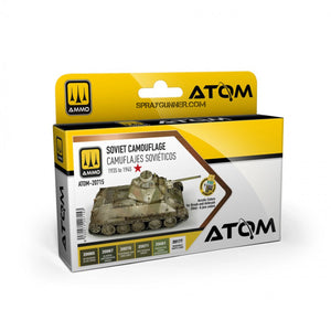 ATOM 1935-1945 Soviet Camouflage Colors Set for airbrush painting, featuring authentic WWII Soviet military vehicle camouflage paints.