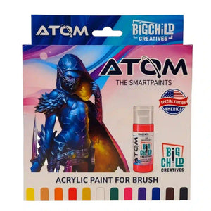 ATOM Paints Set | Discontinued High-Quality Colors | 12 Water-Based acrylic paints for brush by Big Child Creatives, featuring vibrant tones.