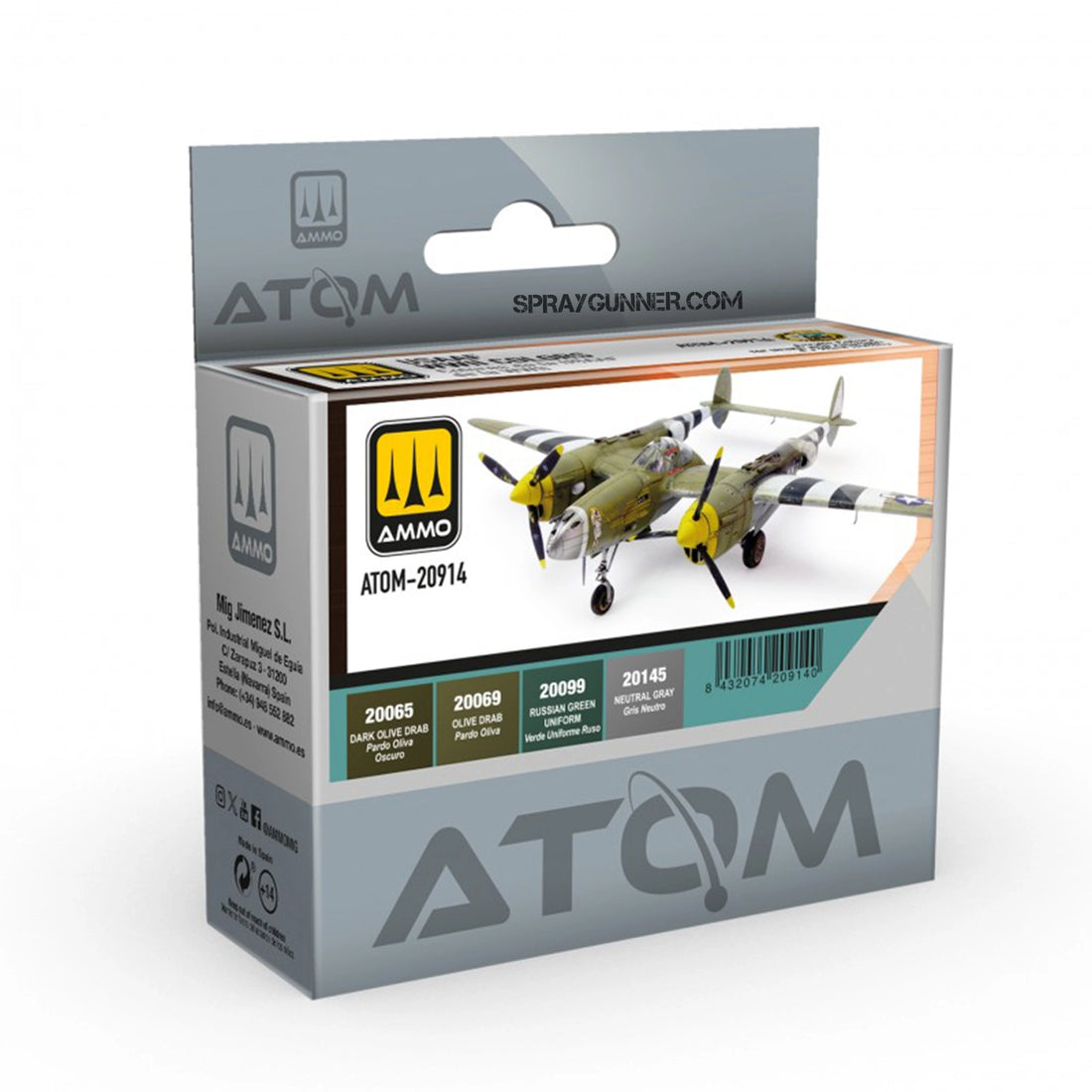 ATOM USAAF WWII Colors Set - Acrylic Paints for airbrushing model aircraft. Includes authentic, precision-mixed shades for accurate WWII USAAF detailing.