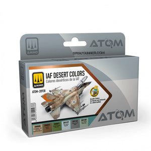 ATOM IAF Desert Colors Set airbrush paint for Israeli Air Force camouflage. High-quality acrylic paints for model aircraft detailing.