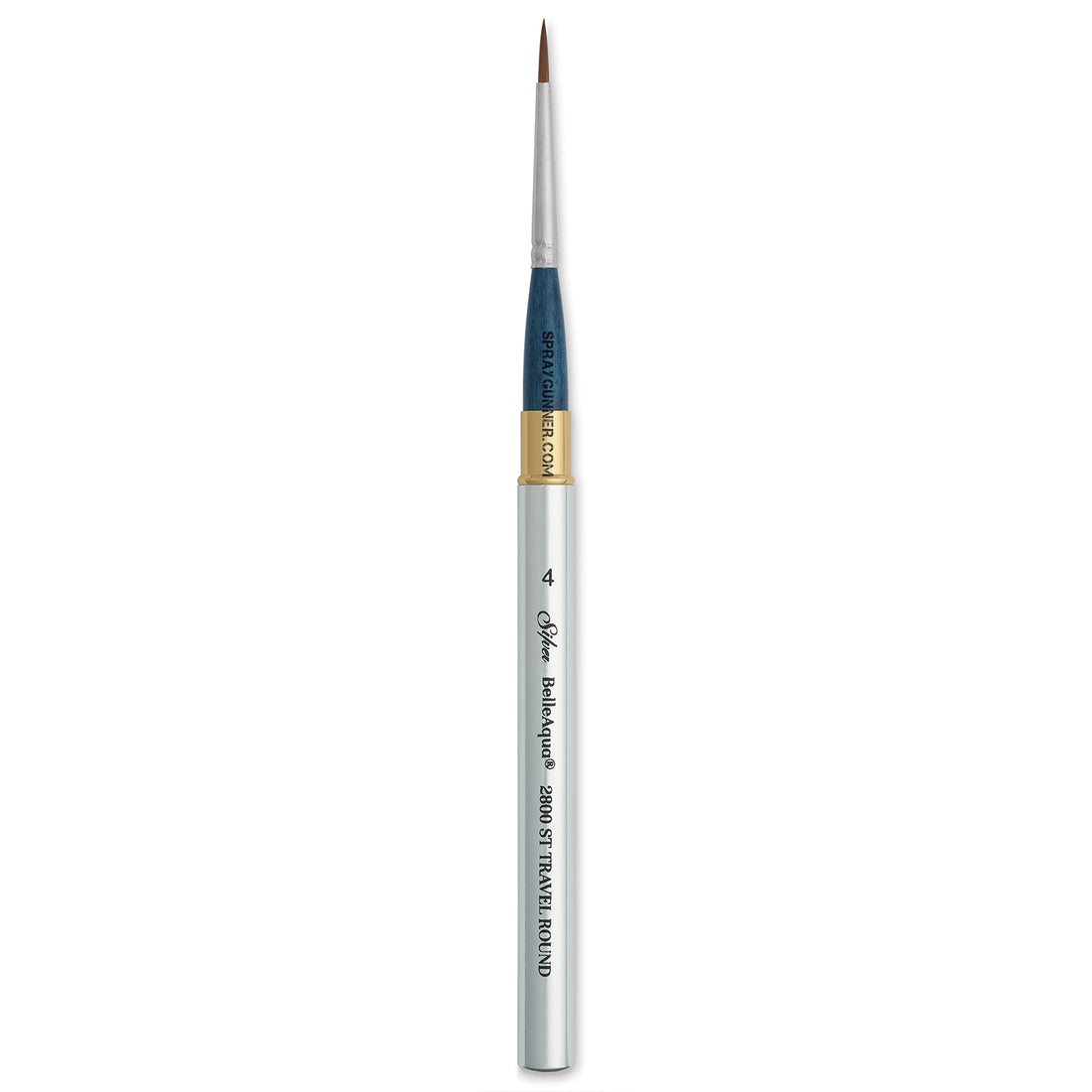 Silver Brush BelleAqua Round Short Handle Travel Brush Size 4, designed for precision painting. Ideal for fine details and airbrushing.