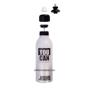 Disassembled YouCAN by Jacquard Refillable Air Powered Spray Can showing its refillable components. Ideal for controlled air-powered spraying.