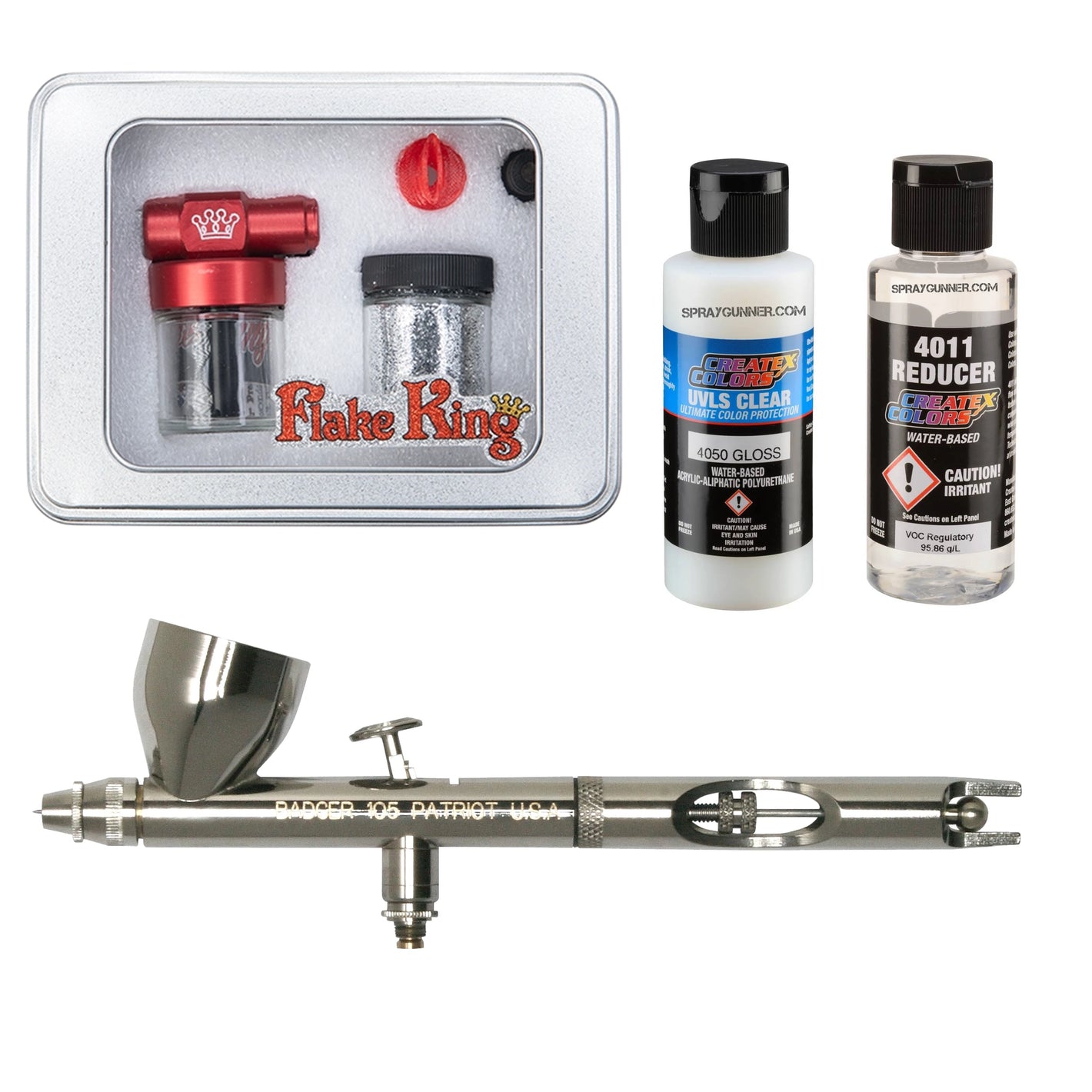 Flake King 500 Dry Metal Flake Airbrush Kit – Badger Patriot + Clearcoat, Sealer & Intercoat Options