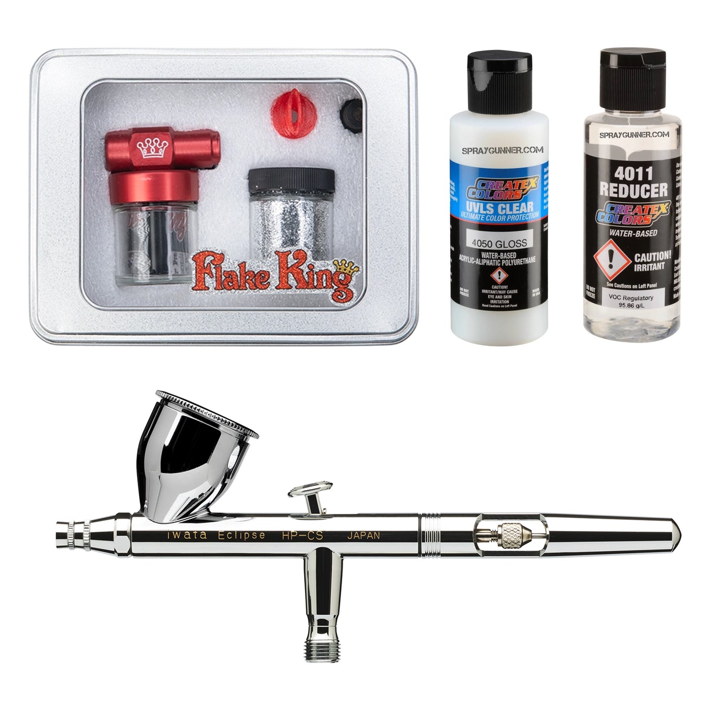 Flake King 500 Dry Metal Flake Airbrush Kit – Iwata Eclipse Airbrush + Clearcoat/Sealer/Intercoat Options
