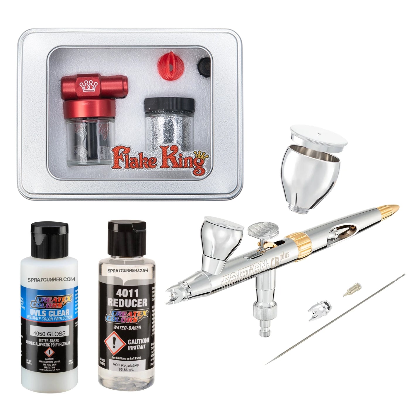 Flake King 500 Dry Metal Flake Airbrush Kit – H&S Evolution 2024 Airbrush+ Clearcoat, Sealer & Intercoat Options