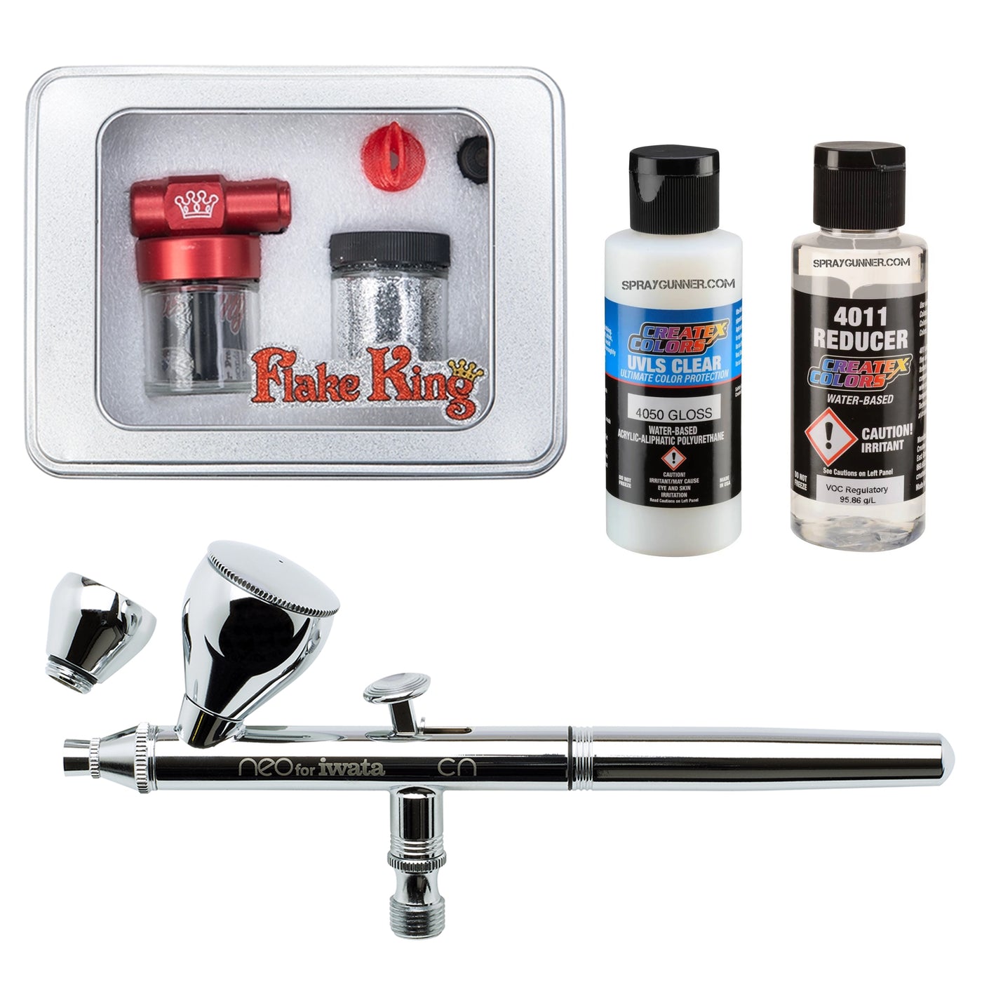 Flake King 500 Dry Metal Flake Airbrush Kit – NEO for Iwata CN + Clearcoat, Sealer & Intercoat Options