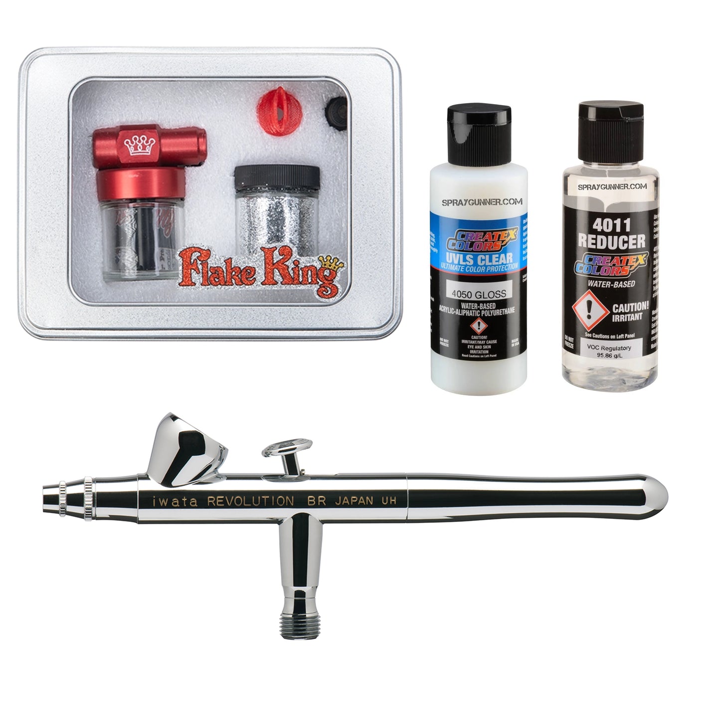 Flake King 500 Dry Metal Flake Airbrush Kit – Iwata Revolution Airbrush + Clearcoat/Sealer/Intercoat Options