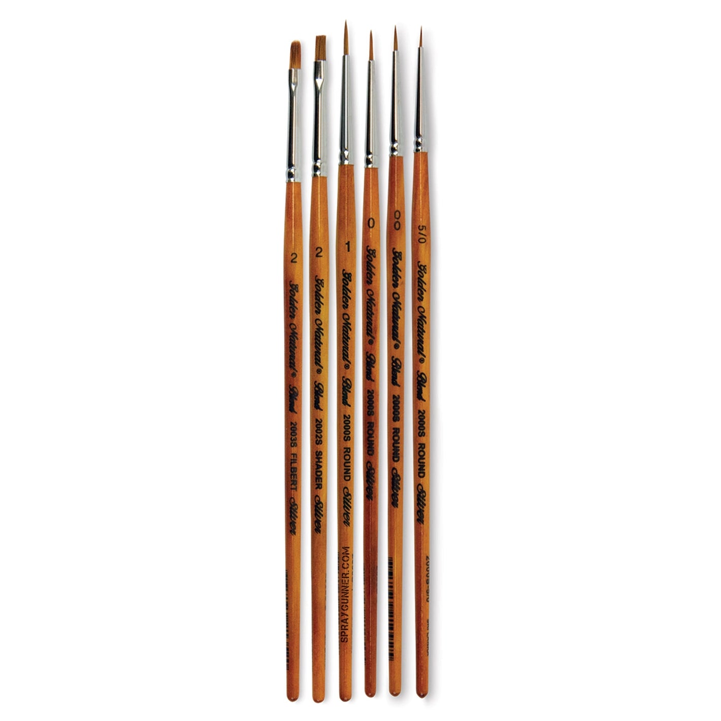 Silver Brush Golden Natural Short Handle Brush Set of 6