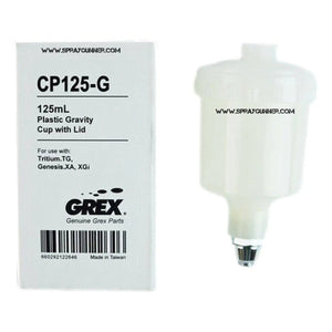 Used Grex CP125-G Plastic Gravity Cup with Lid - SprayGunner