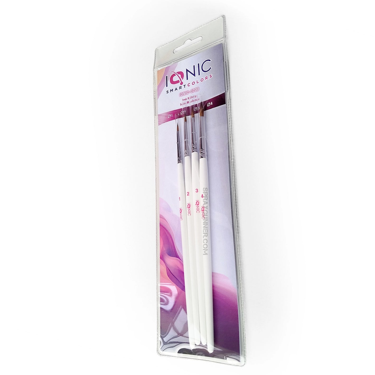 IONIC Paint Brush Set - Kolinsky Series M (4ct) in retail packaging, ideal for miniature painting and fine detail work with AMMO paints.