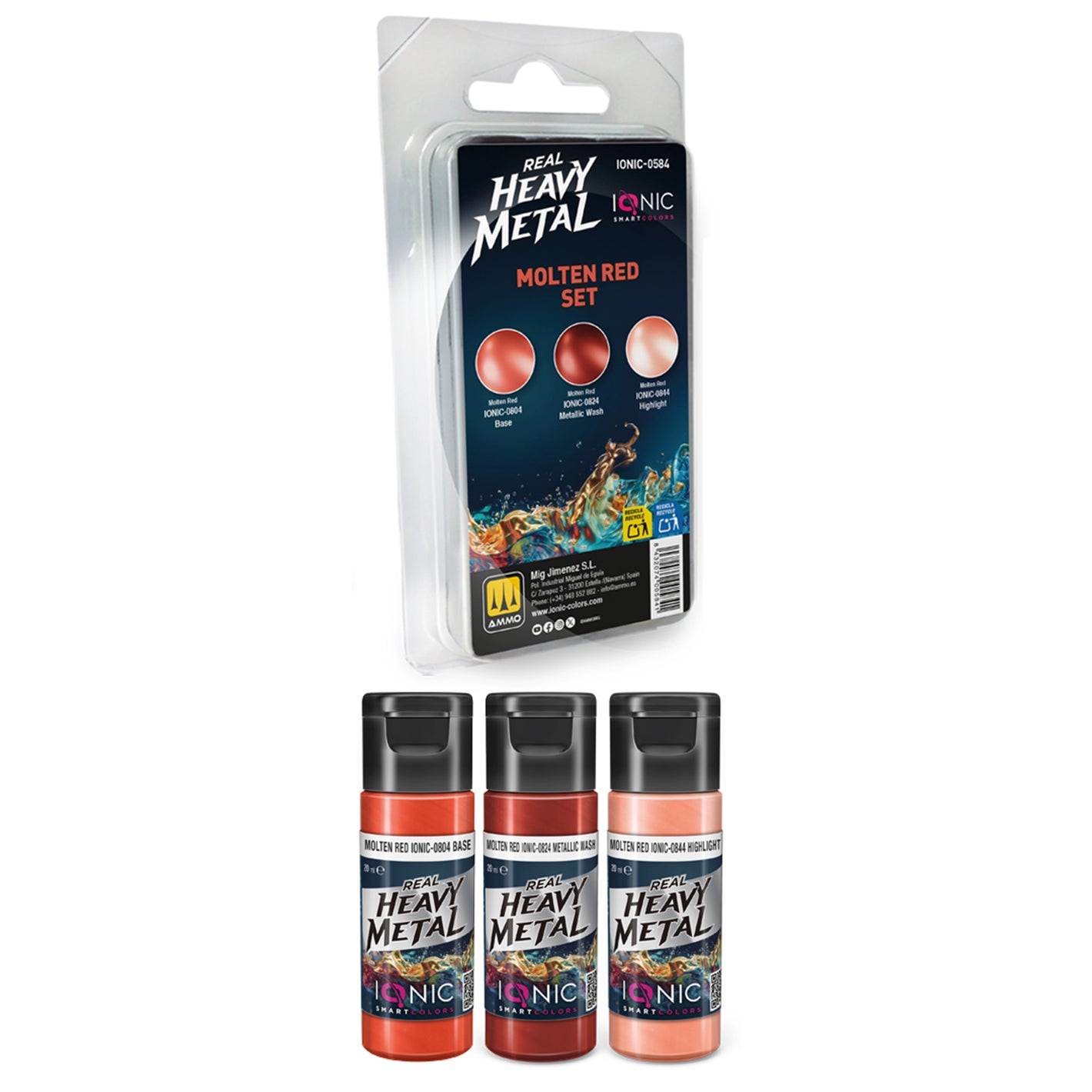 IONIC Real Heavy Metal Colors: Molten Red Paint Set (3x20ml)