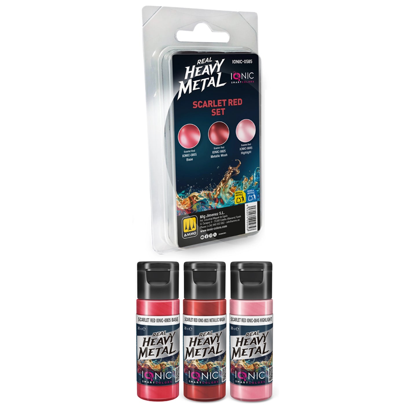 IONIC Real Heavy Metal Colors: Scarlet Red Paint Set (3x20ml)