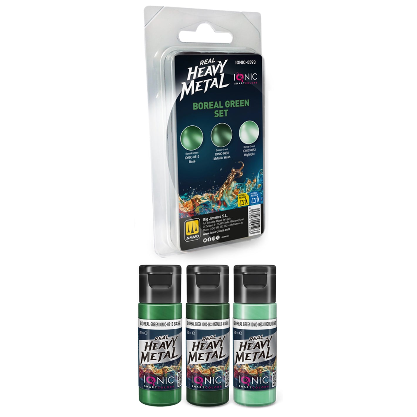 IONIC Real Heavy Metal Colors: Boreal Green Paint Set (3x20ml)
