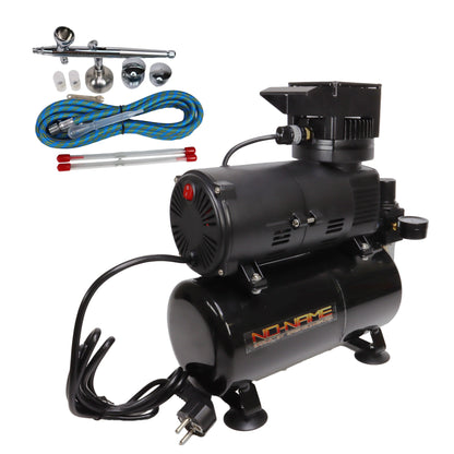 No Name Minigun 0.8mm Airbrush + Euro 220V Air Compressor Bundle