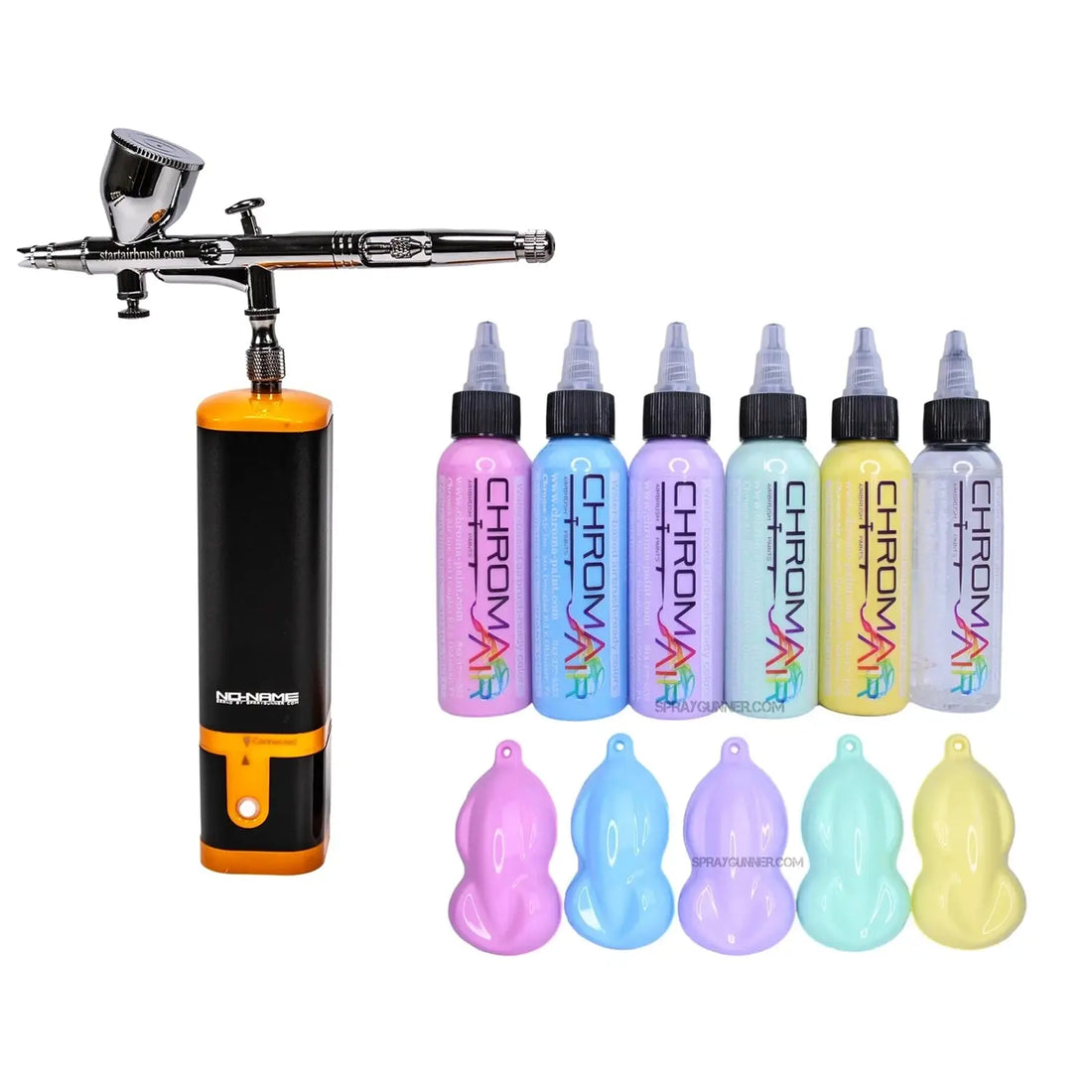 Cordless airbrush battery powered compressor with airbrush kit + ChromaAir Pastel Paint Set - SprayGunner