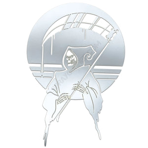 NO-NAME Grim Reaper Stencil #1 features a hooded skeleton with scythe, ideal for dark-themed airbrush art and Halloween body art projects.
