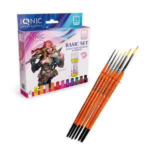 IONIC Basic Paint Set for Miniatures + NO-NAME Synthetic Round Brush Set