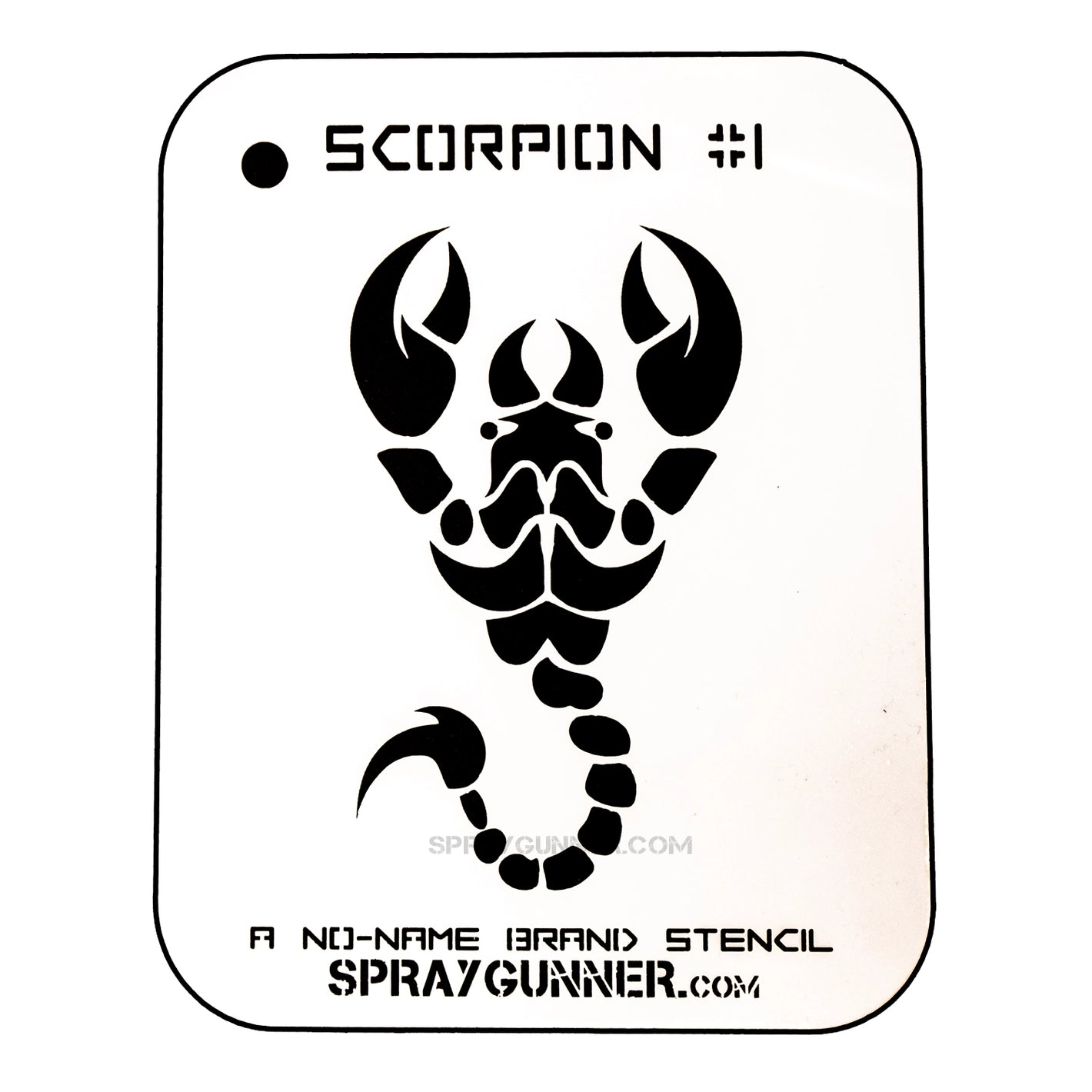 NO-NAME Brand Scorpion Stencil #1 features a bold, symmetrical scorpion design ideal for airbrushing and hobby crafts. Durable and reusable stencil sheet.