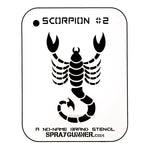 NO-NAME Brand Scorpion Stencil #2 features a bold, symmetrical scorpion design ideal for airbrushing and body art projects. Durable and reusable for hobby use.