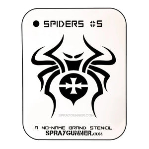 NO-NAME Brand Spiders Stencil #5 features a bold spider design with sharp lines, ideal for airbrushing and hobby crafts. Part of the Smart Stencil series.